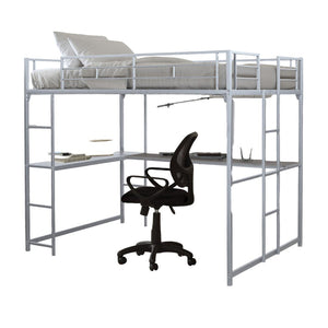 English Elm Contemporary Full Loft Bed In Silver Finish – Space-Saving Design With Dual Ladders For Versatility B2741S00306
