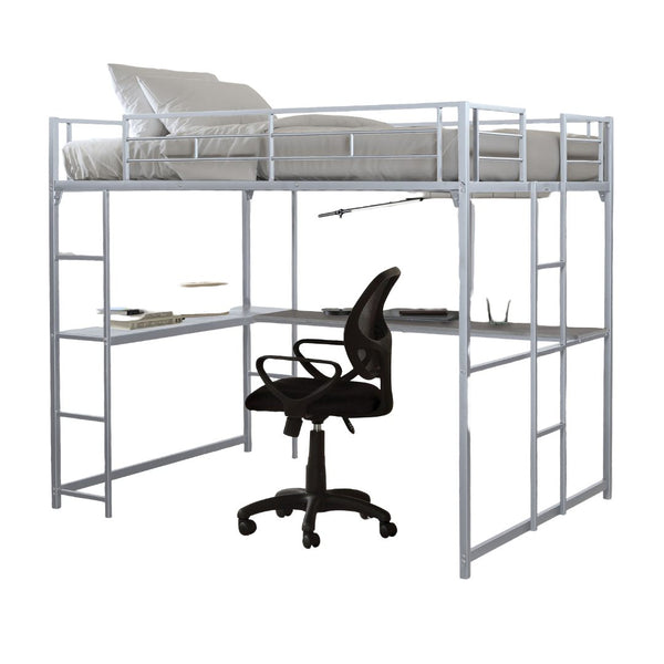 English Elm Contemporary Full Loft Bed In Silver Finish – Space-Saving Design With Dual Ladders For Versatility B2741S00306