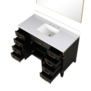 English Elm Black Oak Single Bath Vanity Set With White Quartz Top & Large Mirror - Stylish Storage Solution B2731S02129