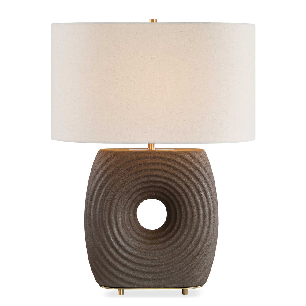 Uttermost Uttermost Geno Ribbed Ceramic Table Lamp Antique Brass Linen Shade Bedroom Accent 30766-1