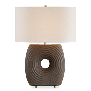 Uttermost Uttermost Geno Ribbed Ceramic Table Lamp Antique Brass Linen Shade Bedroom Accent 30766-1