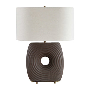 Uttermost Geno Ribbed Ceramic Table Lamp Antique Brass Linen Shade Bedroom Accent