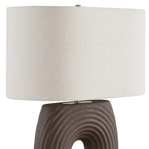 Uttermost Geno Ribbed Ceramic Table Lamp Antique Brass Linen Shade Bedroom Accent