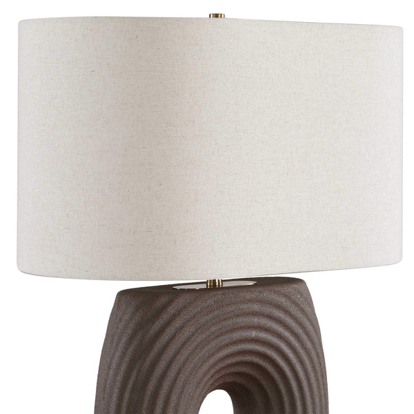 Uttermost Geno Ribbed Ceramic Table Lamp Antique Brass Linen Shade Bedroom Accent