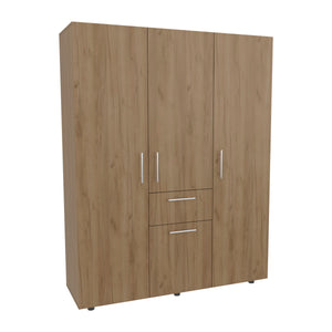 English Elm Bariloche 70" High Four-Door Armoire with Drawer, 3 Hanging Rods & 7 Shelves — Natural Oak Wardrobe B200S00421