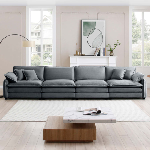 English Elm Corduroy Sofa - Modern 4-Seater Upholstered Couch With Pillows For Living Room & Office Comfort W714S00760