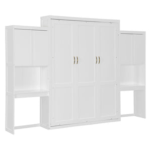 English Elm Queen Size Murphy Bed With Integrated Desk, Vanity & Storage - Stylish Space Saver For Small Living N820S00057K-GIGA