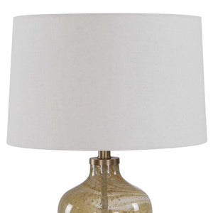 Uttermost Rainer Hand Blown Glass Table Lamp with Antique Brass and Linen Shade