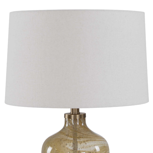 Uttermost Rainer Hand Blown Glass Table Lamp with Antique Brass and Linen Shade