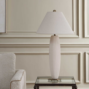 Uttermost Brinsley Fluted Ceramic Table Lamp with Linen Shade and Brass Accents