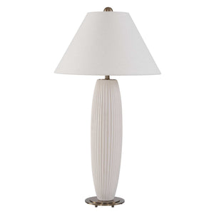 Uttermost Brinsley Fluted Ceramic Table Lamp with Linen Shade and Brass Accents