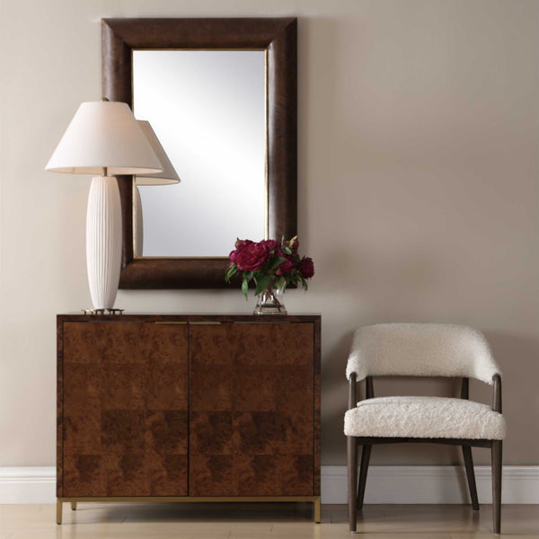 Uttermost Brinsley Fluted Ceramic Table Lamp with Linen Shade and Brass Accents
