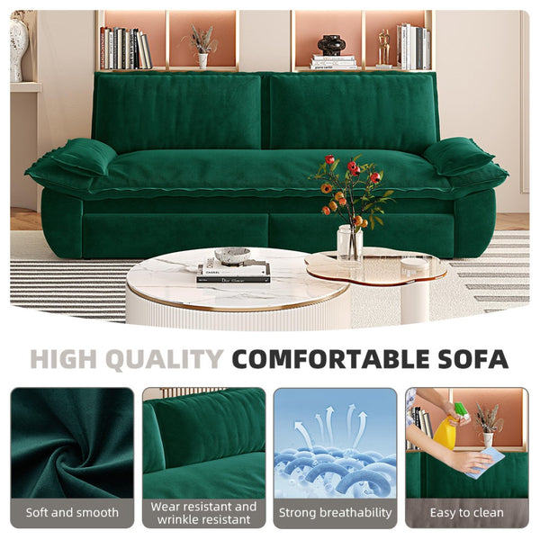 English Elm 73.2" Queen Sleeper Sofa Convertible Corduroy Loveseat for Guest Room or Living Space Green W1885S00231