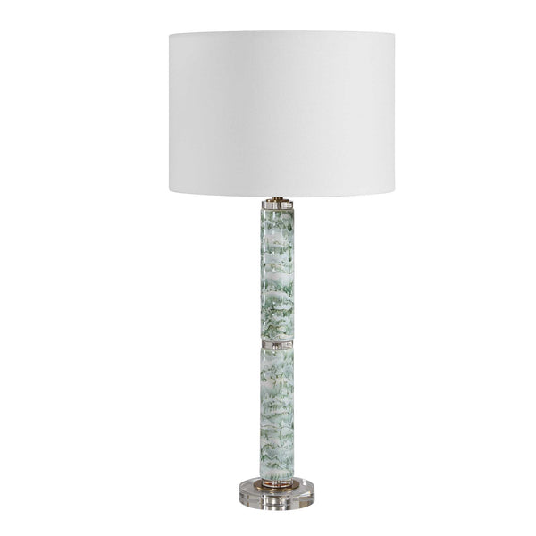 Uttermost Jameis Marbled Ceramic Table Lamp with Brass Crystal Accents Linen Shade