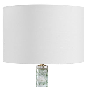 Uttermost Jameis Marbled Ceramic Table Lamp with Brass Crystal Accents Linen Shade