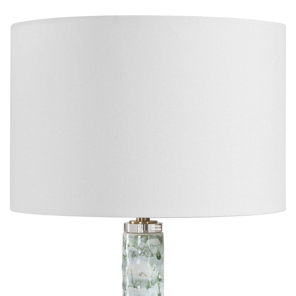 Uttermost Jameis Marbled Ceramic Table Lamp with Brass Crystal Accents Linen Shade
