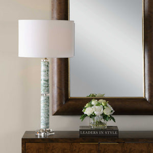 Uttermost Jameis Marbled Ceramic Table Lamp with Brass Crystal Accents Linen Shade