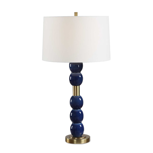 Uttermost Uttermost Bellore Ceramic Orb Table Lamp Glossy Blue Glaze with Antique Brass Accents 30777