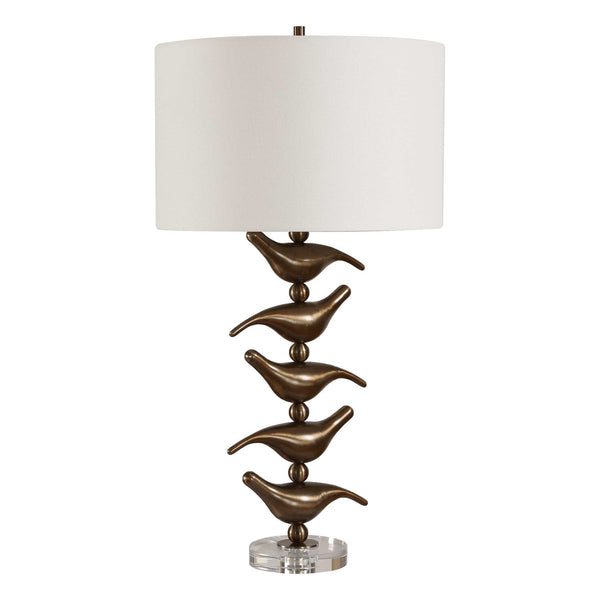 Uttermost Songbird Sculptural Iron Table Lamp with Crystal Base and Linen Drum Shade