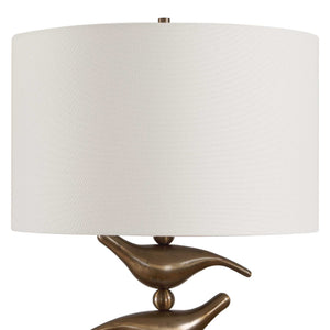 Uttermost Songbird Sculptural Iron Table Lamp with Crystal Base and Linen Drum Shade
