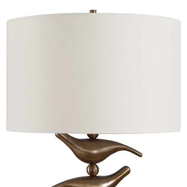 Uttermost Songbird Sculptural Iron Table Lamp with Crystal Base and Linen Drum Shade
