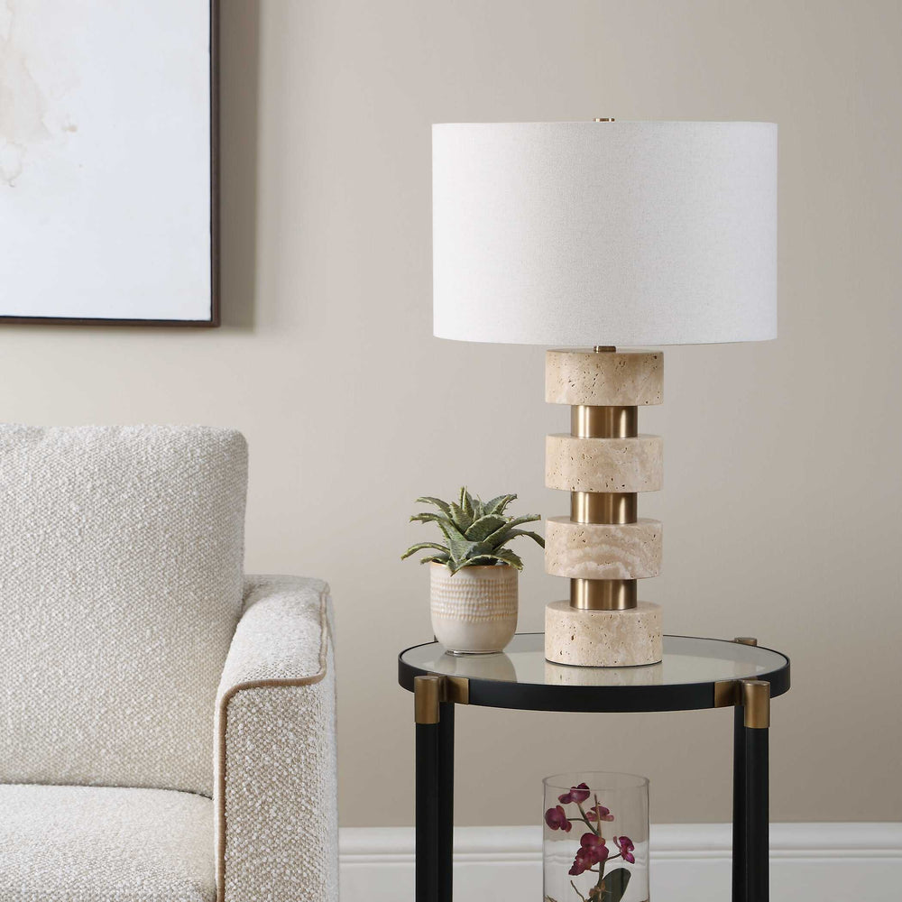 Uttermost Uttermost Makani Stacked Travertine Totem Table Lamp with Antique Gold Iron Accents 30779-1