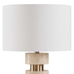 Uttermost Makani Stacked Travertine Totem Table Lamp with Antique Gold Iron Accents
