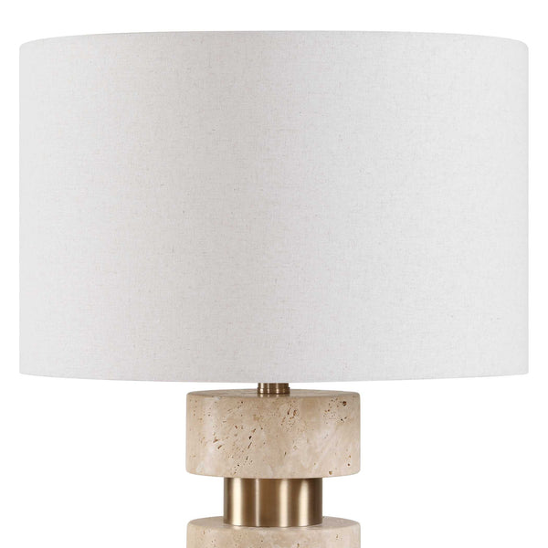 Uttermost Makani Stacked Travertine Totem Table Lamp with Antique Gold Iron Accents