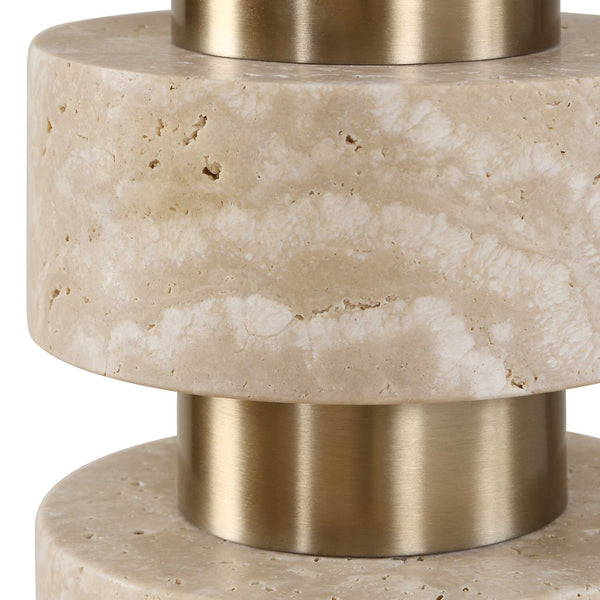 Uttermost Makani Stacked Travertine Totem Table Lamp with Antique Gold Iron Accents