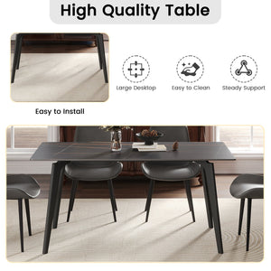 English Elm 62.99" Modern Artificial Stone Dining Table With Black Metal Legs – Seats 6 For Stylish Gatherings W1535S00513