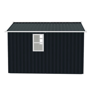 English Elm Outdoor Metal Storage Shed 8x8 Ft with Four Windows and Lockable Double Doors Dark Gray W1598S00041