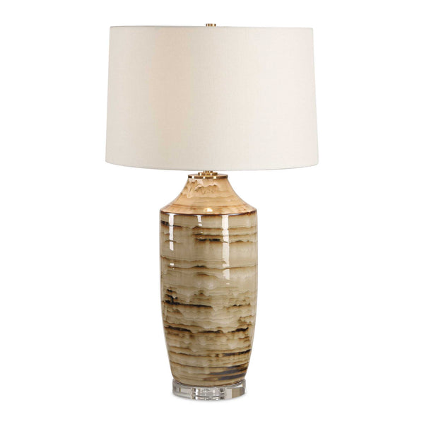 Uttermost Uttermost Schneider Ceramic Table Lamp with Drip Glaze Antique Brass and Linen Shade 30781