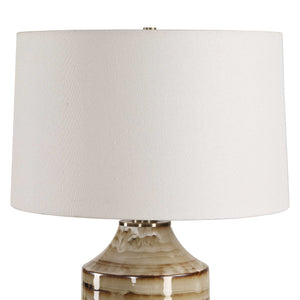 Uttermost Schneider Ceramic Table Lamp with Drip Glaze Antique Brass and Linen Shade