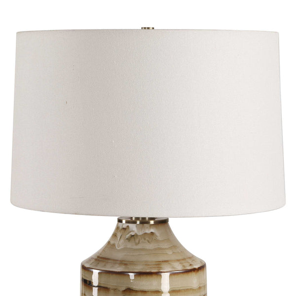 Uttermost Schneider Ceramic Table Lamp with Drip Glaze Antique Brass and Linen Shade