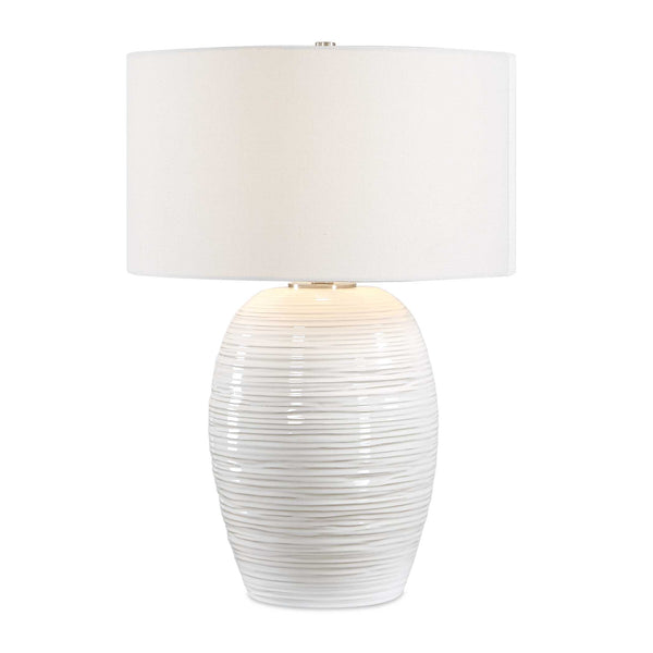 Uttermost Uttermost Alkman Ribbed Ceramic Table Lamp with White Linen Shade Coastal Accent 30783