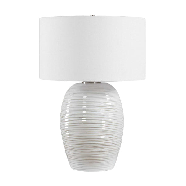 Uttermost Alkman Ribbed Ceramic Table Lamp with White Linen Shade Coastal Accent