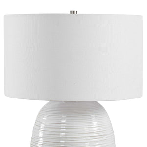 Uttermost Alkman Ribbed Ceramic Table Lamp with White Linen Shade Coastal Accent