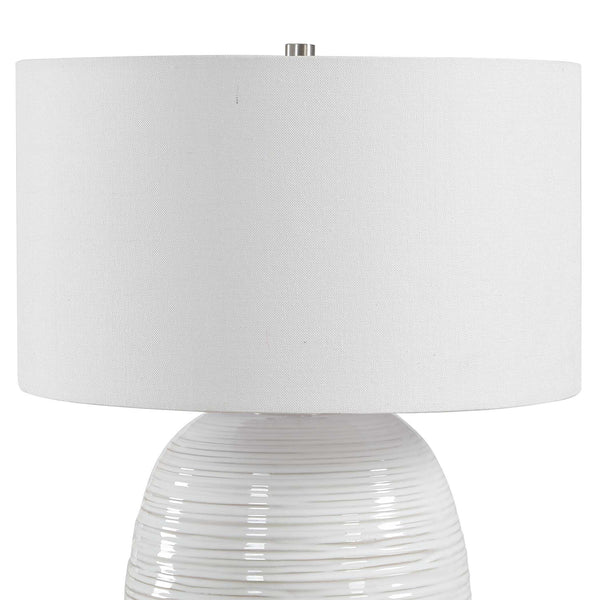 Uttermost Alkman Ribbed Ceramic Table Lamp with White Linen Shade Coastal Accent