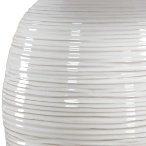 Uttermost Alkman Ribbed Ceramic Table Lamp with White Linen Shade Coastal Accent