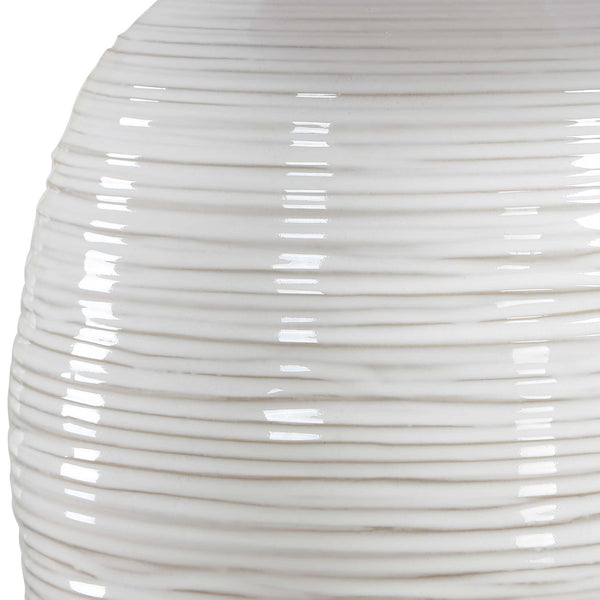 Uttermost Alkman Ribbed Ceramic Table Lamp with White Linen Shade Coastal Accent