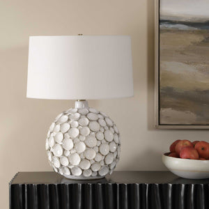 Uttermost Sculptural Petal Ceramic Table Lamp with Linen Shade and Brass Accents
