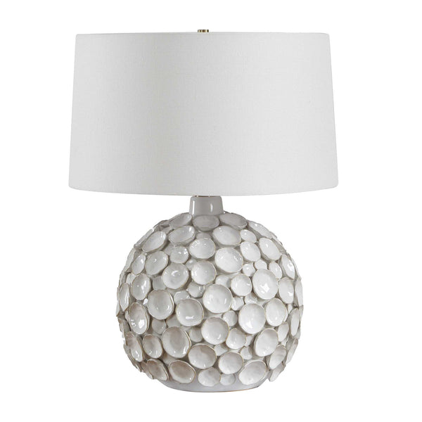 Uttermost Sculptural Petal Ceramic Table Lamp with Linen Shade and Brass Accents