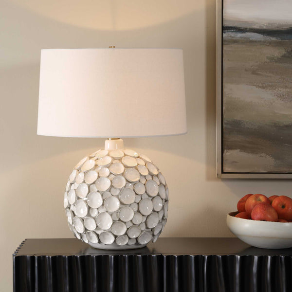 Uttermost Sculptural Petal Ceramic Table Lamp with Linen Shade and Brass Accents