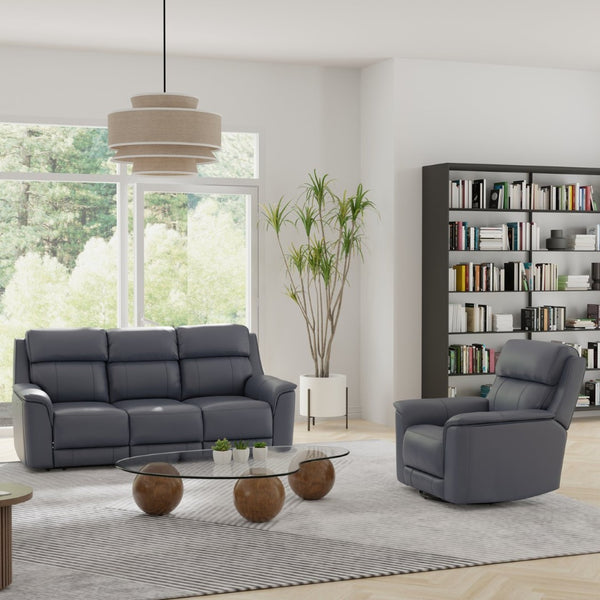English Elm Oslo Genuine Leather Power Reclining Sofa Set with Usb Charging and Swivel Glider Sapphire Blue B339S00006