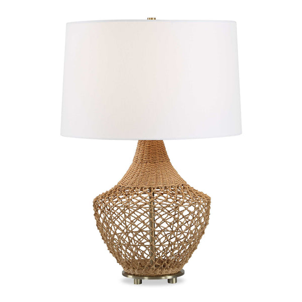 Uttermost Uttermost Samori Handwoven Rattan Table Lamp with Linen Shade and Brass Accents 30786-1