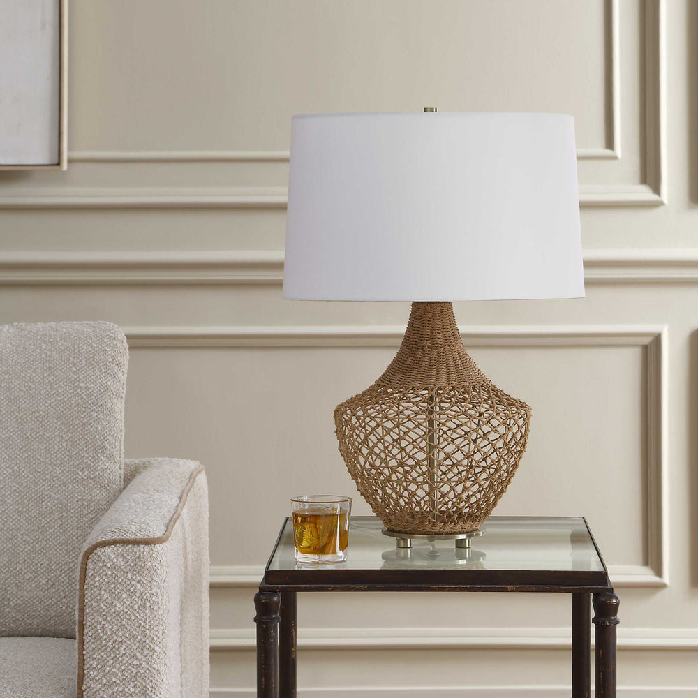 Uttermost Uttermost Samori Handwoven Rattan Table Lamp with Linen Shade and Brass Accents 30786-1