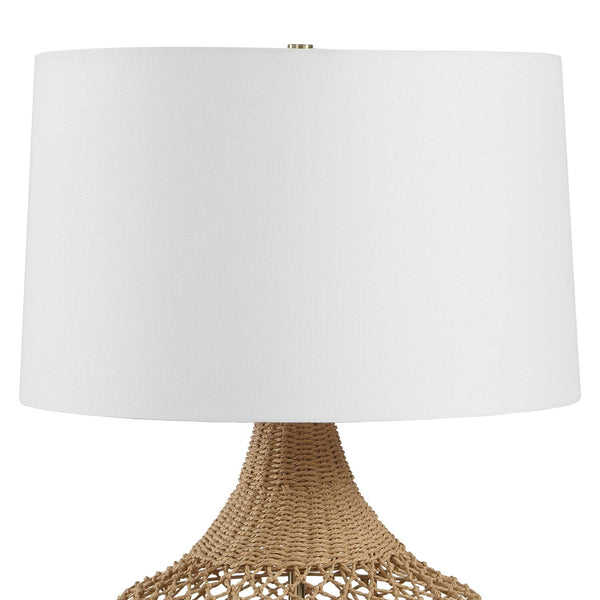 Uttermost Samori Handwoven Rattan Table Lamp with Linen Shade and Brass Accents