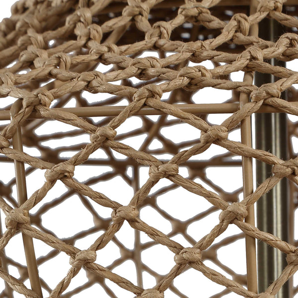 Uttermost Samori Handwoven Rattan Table Lamp with Linen Shade and Brass Accents