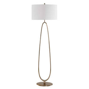 Uttermost Tordin Oval Iron Frame Floor Lamp with Linen Shade for Modern Interiors