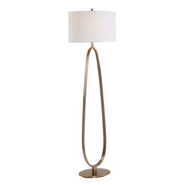 Uttermost Tordin Oval Iron Frame Floor Lamp with Linen Shade for Modern Interiors